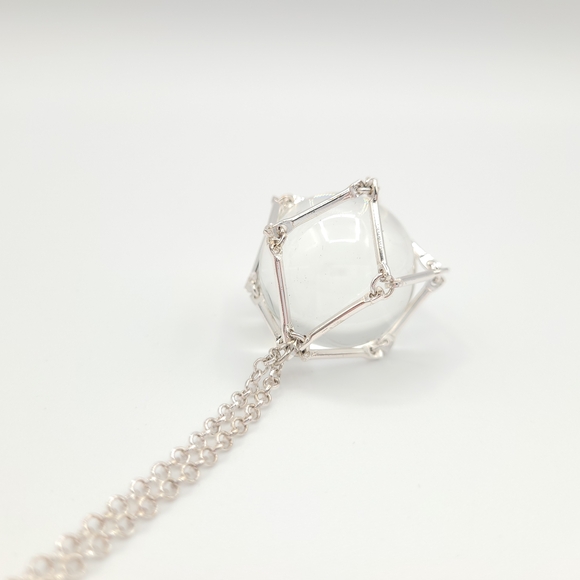 Long Silver Chain Necklace with Crystal Ball Pendant - Picture 7 of 8
